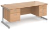 Gentoo Rectangular Desk with Single Cantilever Legs, 2 and 3 Drawer Fixed Pedestals - 1800mm x 800mm - Beech