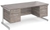 Gentoo Rectangular Desk with Single Cantilever Legs, 2 and 3 Drawer Fixed Pedestals - 1800mm x 800mm - Grey Oak
