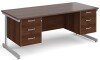 Gentoo Rectangular Desk with Single Cantilever Legs, 3 and 3 Drawer Fixed Pedestals - 1800mm x 800mm - Walnut