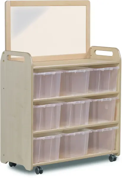 Millhouse Mobile Shelf Unit with Top Mirror Add-on & 9 Clear Tubs