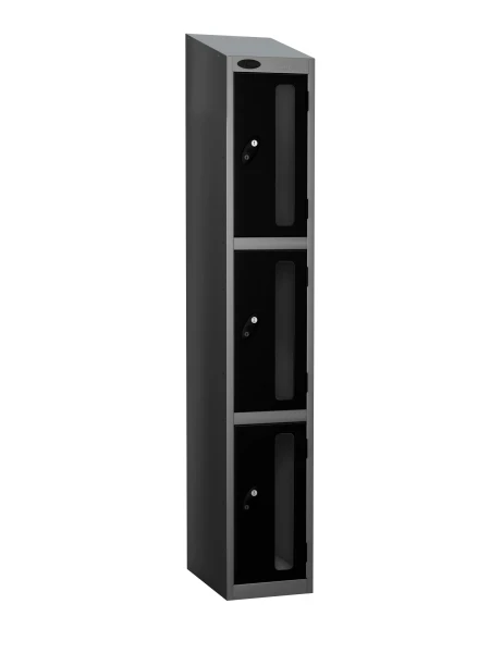 Probe Three Compartment Vision Panel Nest of Three Lockers - 1780 x 915 x 305mm - Black (RAL 9004)