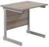 TC Single Upright Rectangular Desk with Single Cantilever Legs - 800mm x 600mm - Grey Oak