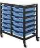 Titan 12 Draw Shallow F1 Tray Royal Blue Mobile Storage Unit Black Frame White Top