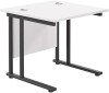 TC Twin Upright Rectangular Desk with Twin Cantilever Legs - 800mm x 800mm - White