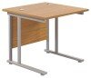 TC Twin Upright Rectangular Desk with Twin Cantilever Legs - 800mm x 800mm - Nova Oak