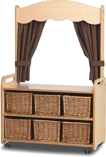 Millhouse Mobile Tall Unit with Theatre Add-on, 6 Baskets & Taupe Curtains