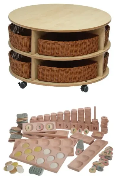 Millhouse Double Tier Mobile Circular Storage Unit Plus Baskets & Indoor Maths Kit